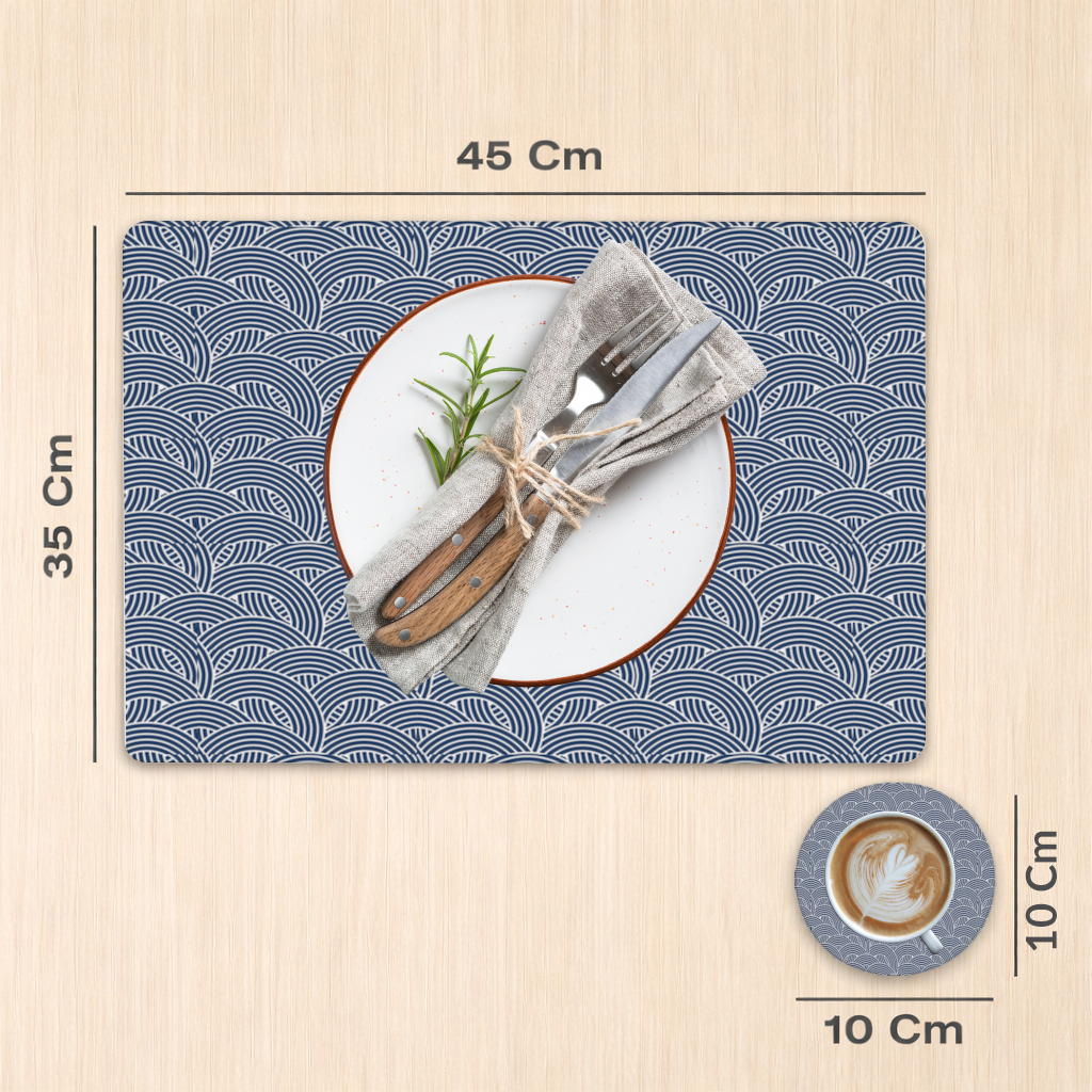 Navy and White Semi Circle Geometric Pattern Charger Plate Set  12 Pieces