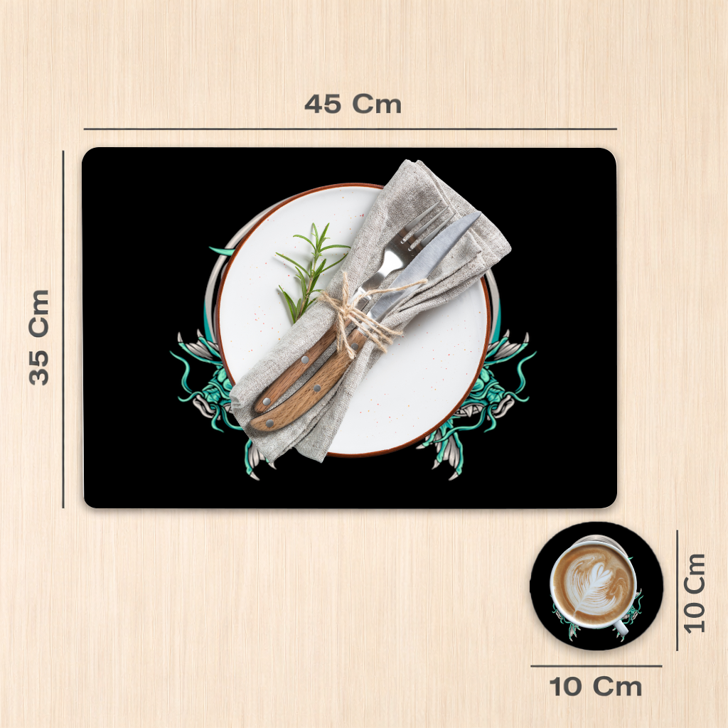 Turkuaz Çift Ejderha Amblem Tasarımı Servis Tabağı Altlığı (12 Adet)