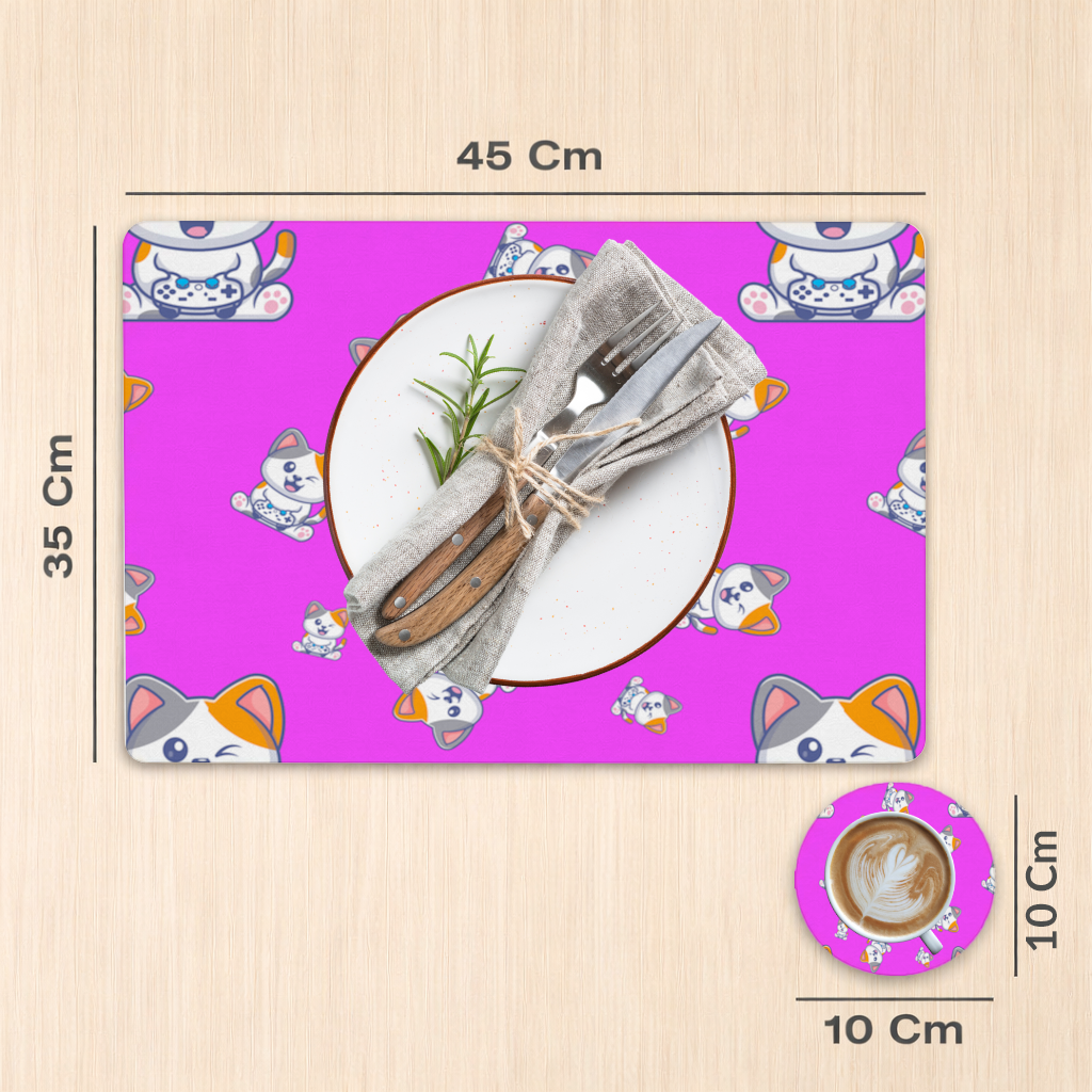 Cute Cartoon Cat Pattern on Pink Background Charger Plate Set  12 Pieces