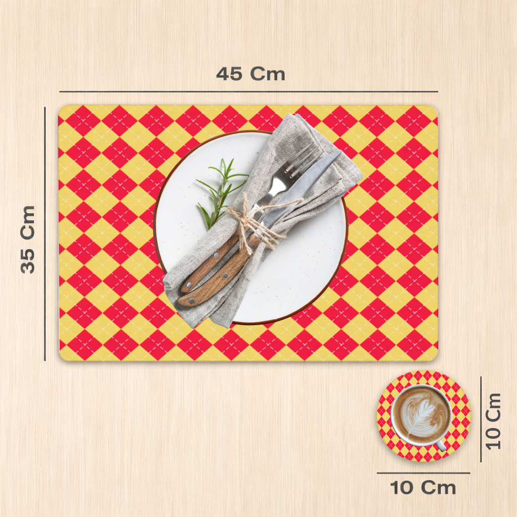 Red and Yellow Argyle Geometric Pattern Background Charger Plate Set  12 Pieces