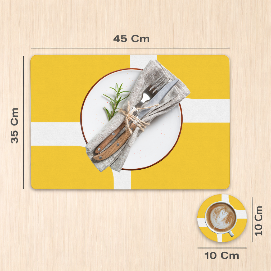 Sarı Geometrik Labirent ve Modern Soyut Desen Servis Tabağı Altlığı (12 Adet)