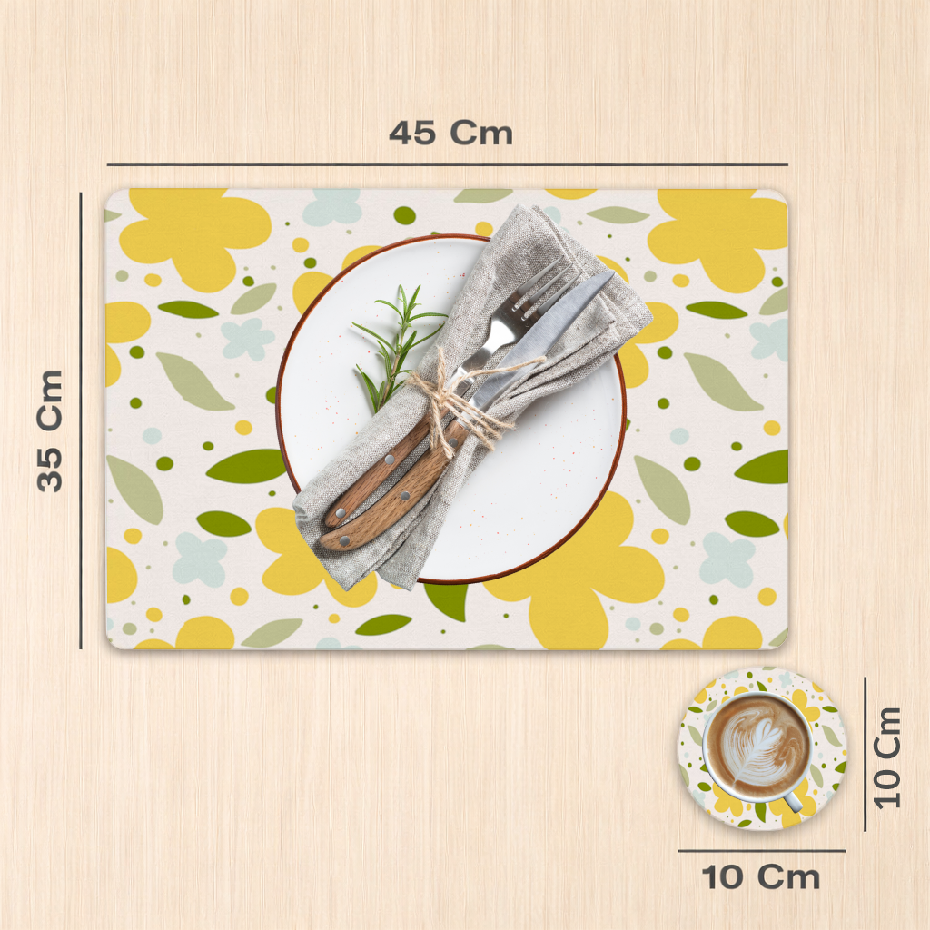 Yellow Floral and Leaf Boho Seamless Pattern Charger Plate Set  12 Pieces