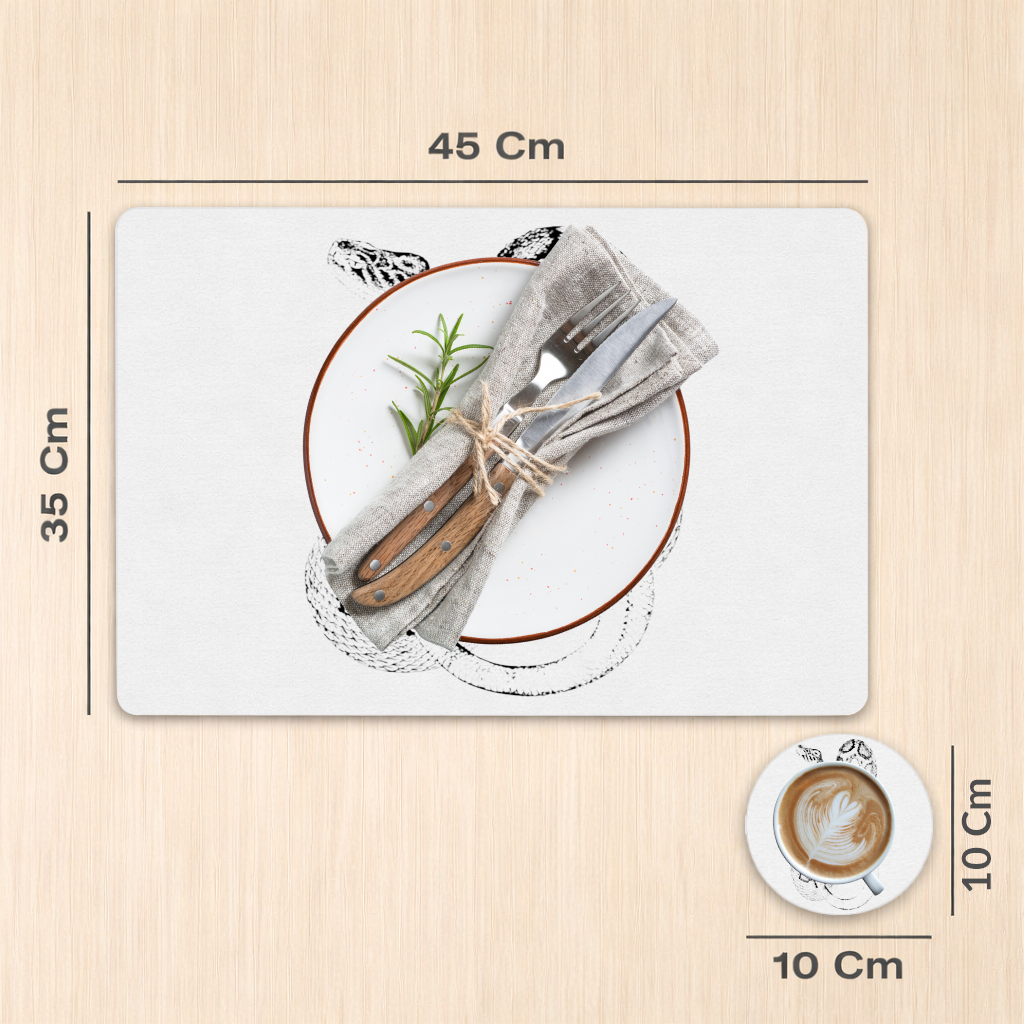 Vintage Tarzda Detaylı Çıngıraklı Yılan İllüstrasyonu Servis Tabağı Altlığı (12 Adet)