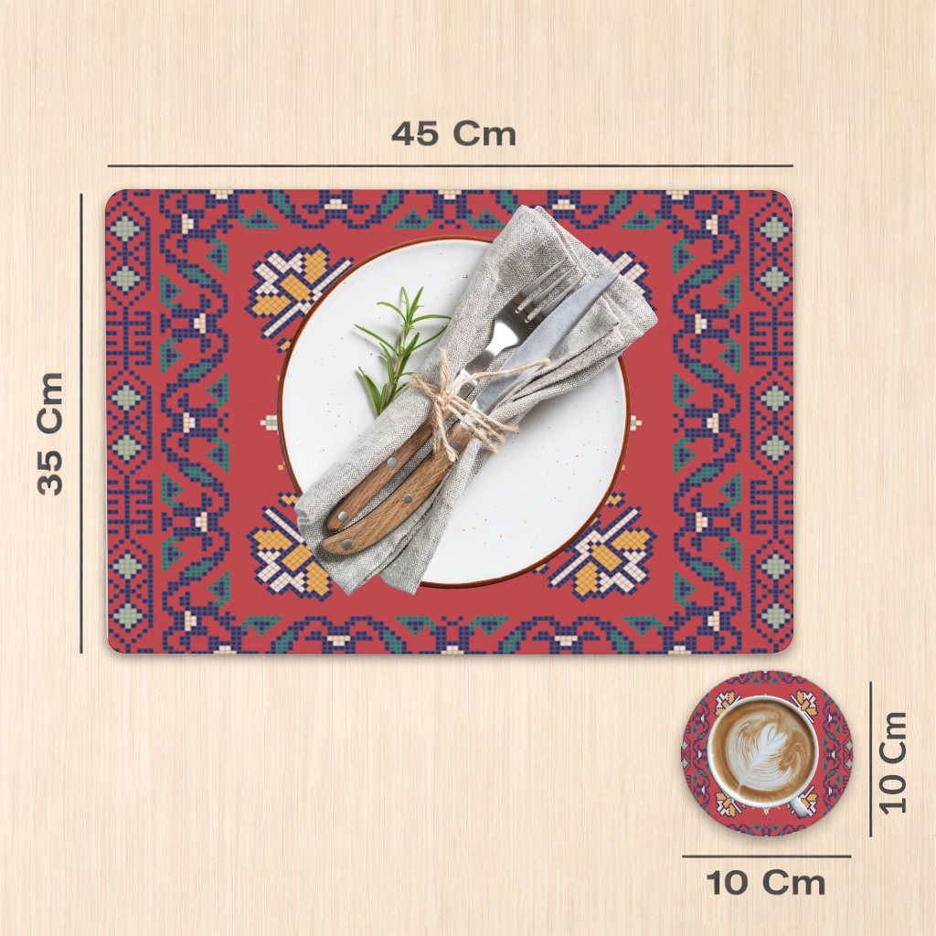 Traditional Kilim Inspired Red Ethnic Geometric Pattern Charger Plate Set  12 Pieces