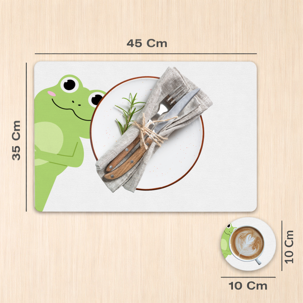 Cute Green Frog Peek-a-Boo Illustration Charger Plate Set  12 Pieces