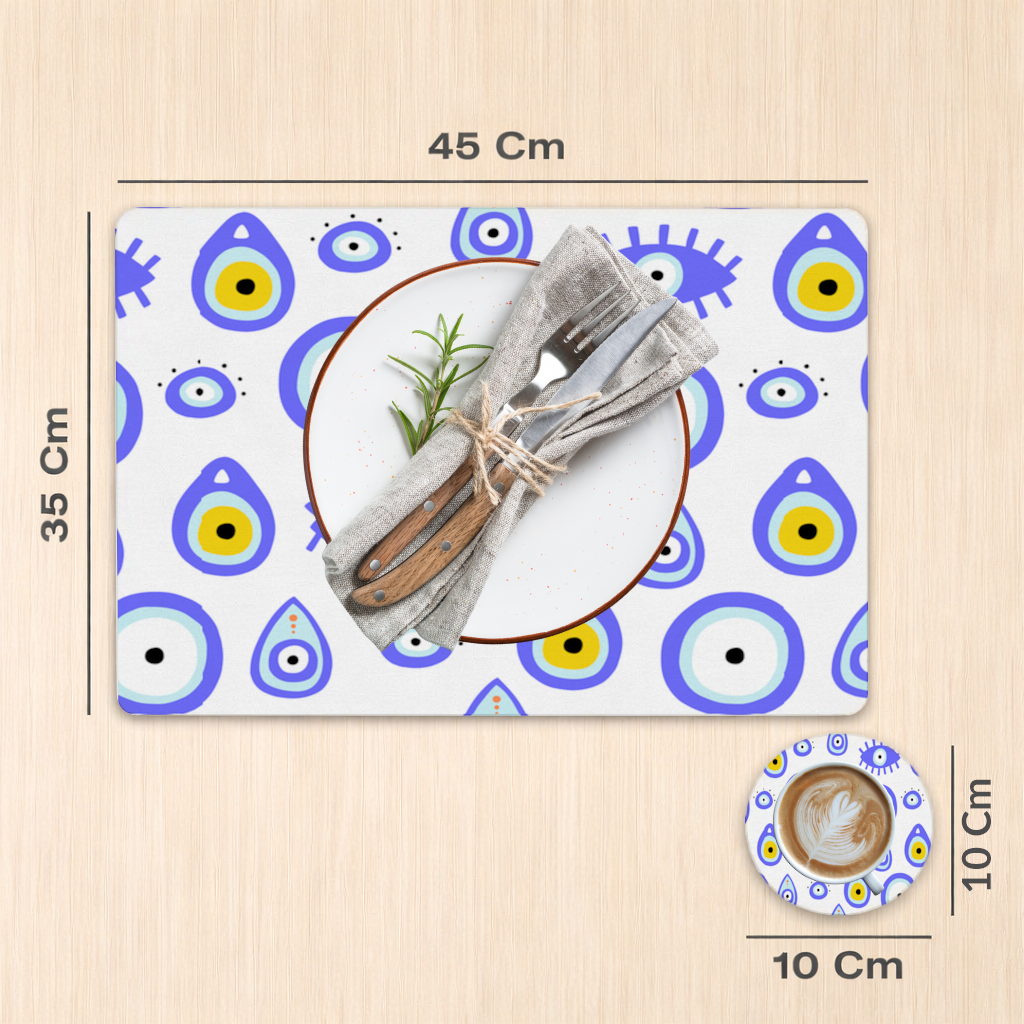 Nazar Boncuğu Göz Deseni Servis Tabağı Altlığı (12 Adet)