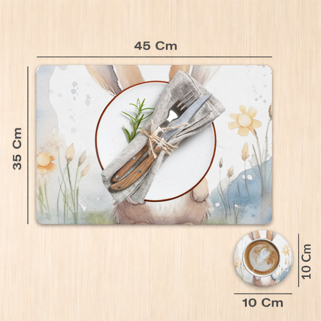 Cute Bunny Watercolor Illustration Charger Plate Set  12 Pieces