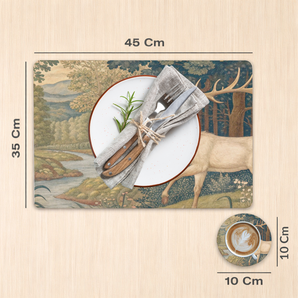 Noble Deer in Forest Landscape Classic Art Illustration Charger Plate Set  12 Pieces