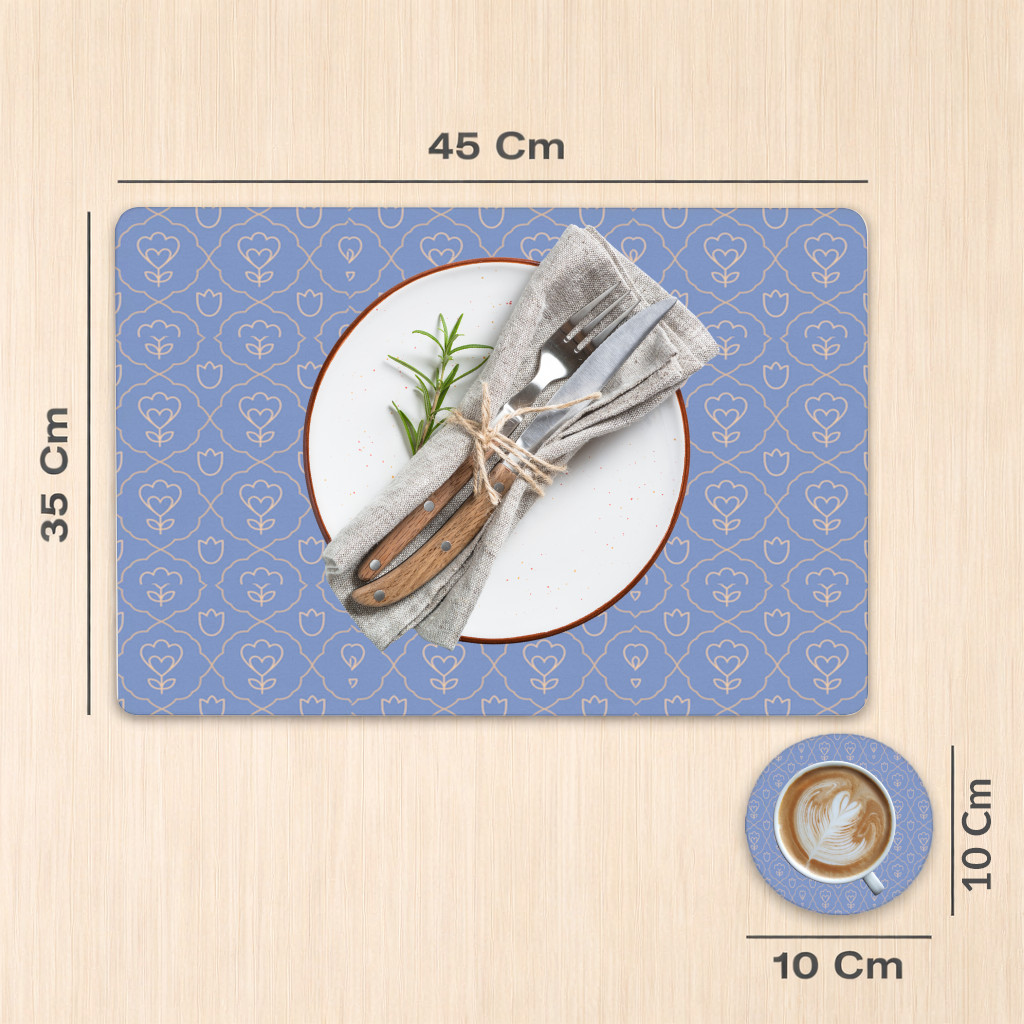 Orange Linear Floral Pattern on Blue 