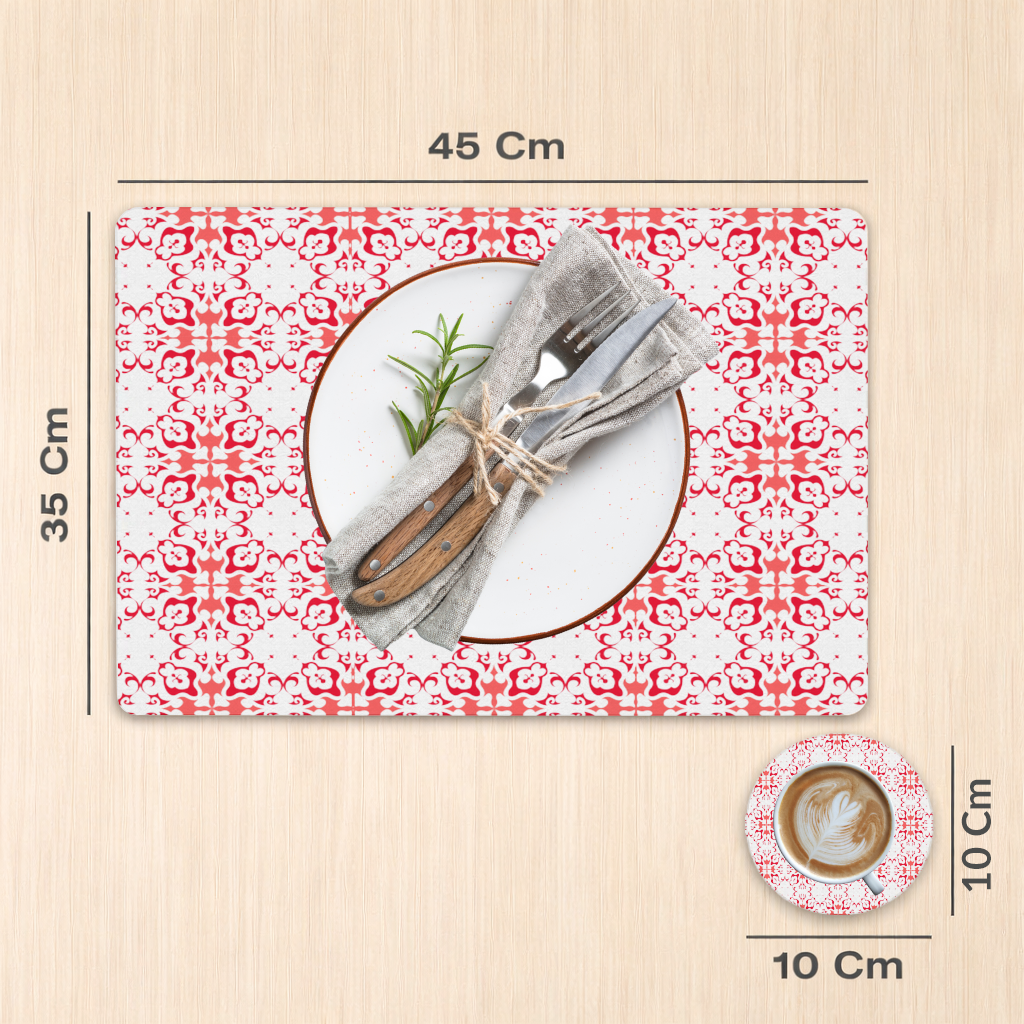 Red and White Traditional Tile Style Pattern Charger Plate Set  12 Pieces
