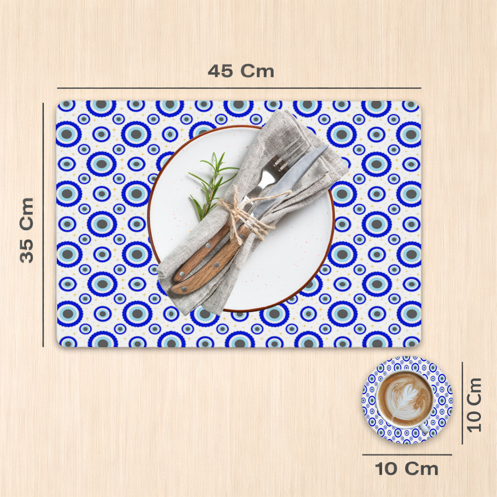 Yıldızlı Mavi Nazar Boncuğu Deseni Servis Tabağı Altlığı (12 Adet)