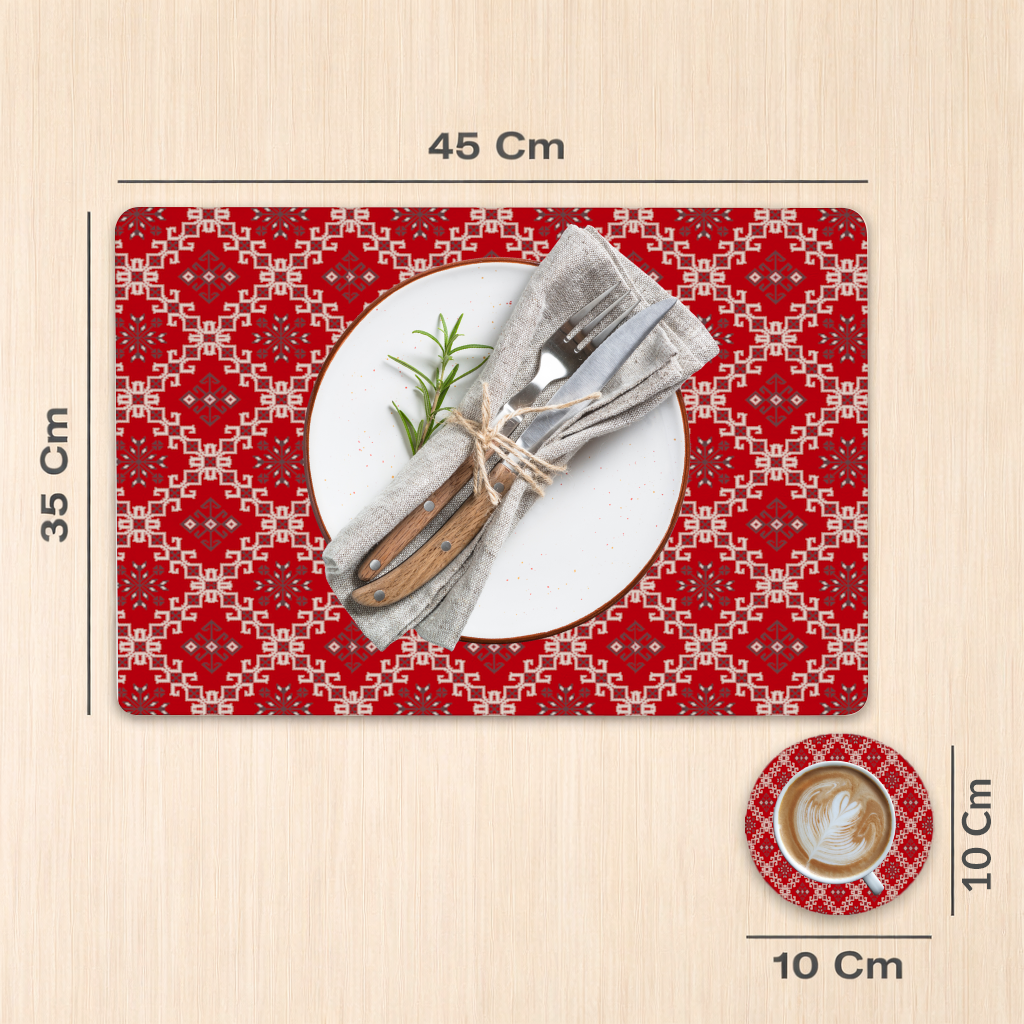 Red Ethnic Embroidery Pattern Charger Plate Set  12 Pieces