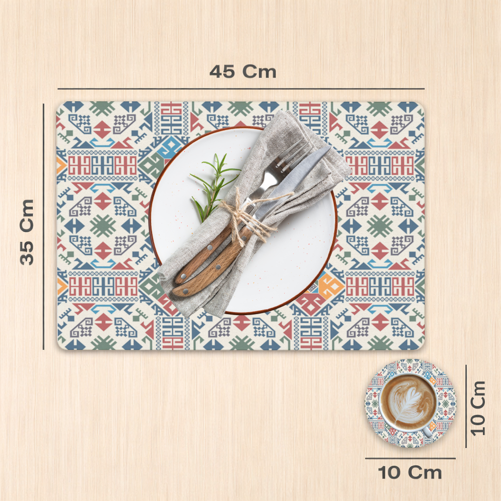 Çok Renkli Etnik Geometrik Motif Servis Tabağı Altlığı (12 Adet)