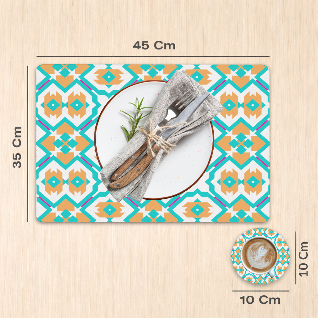 Orange and Turquoise Geometric Pattern Charger Plate Set  12 Pieces