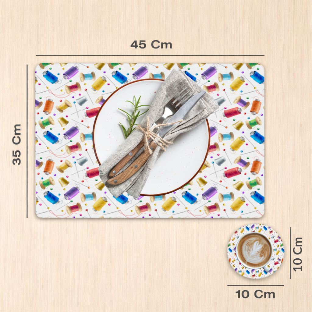 Colorful Thread Spools and Sewing Tools Pattern Charger Plate Set  12 Pieces