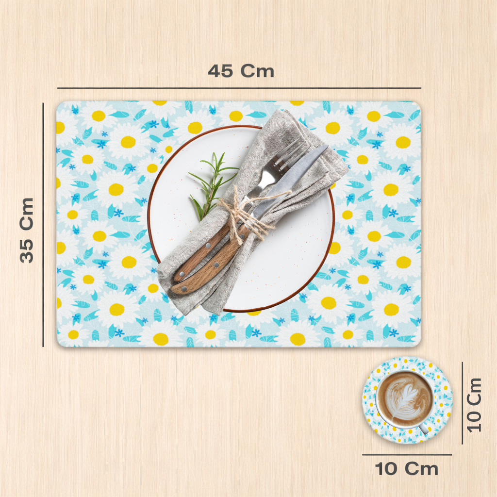 Daisy Garden and Turquoise Leaves Pattern Charger Plate Set  12 Pieces