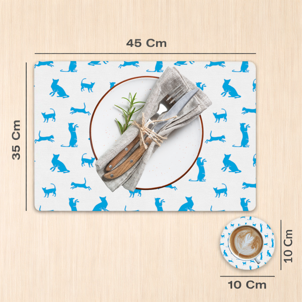 Blue Cat Silhouettes Seamless Pattern Charger Plate Set  12 Pieces