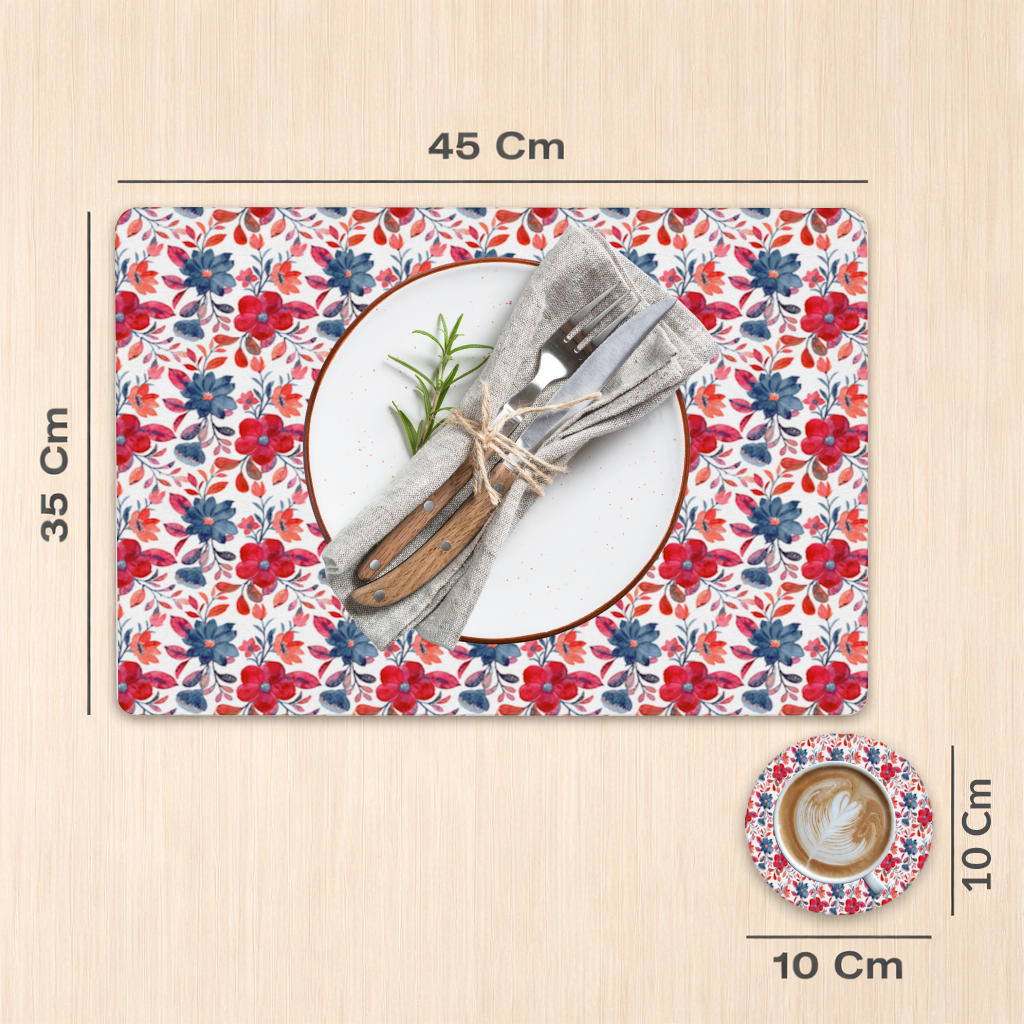 Suluboya Kırmızı Lacivert Çiçek Servis Tabağı Altlığı (12 Adet)