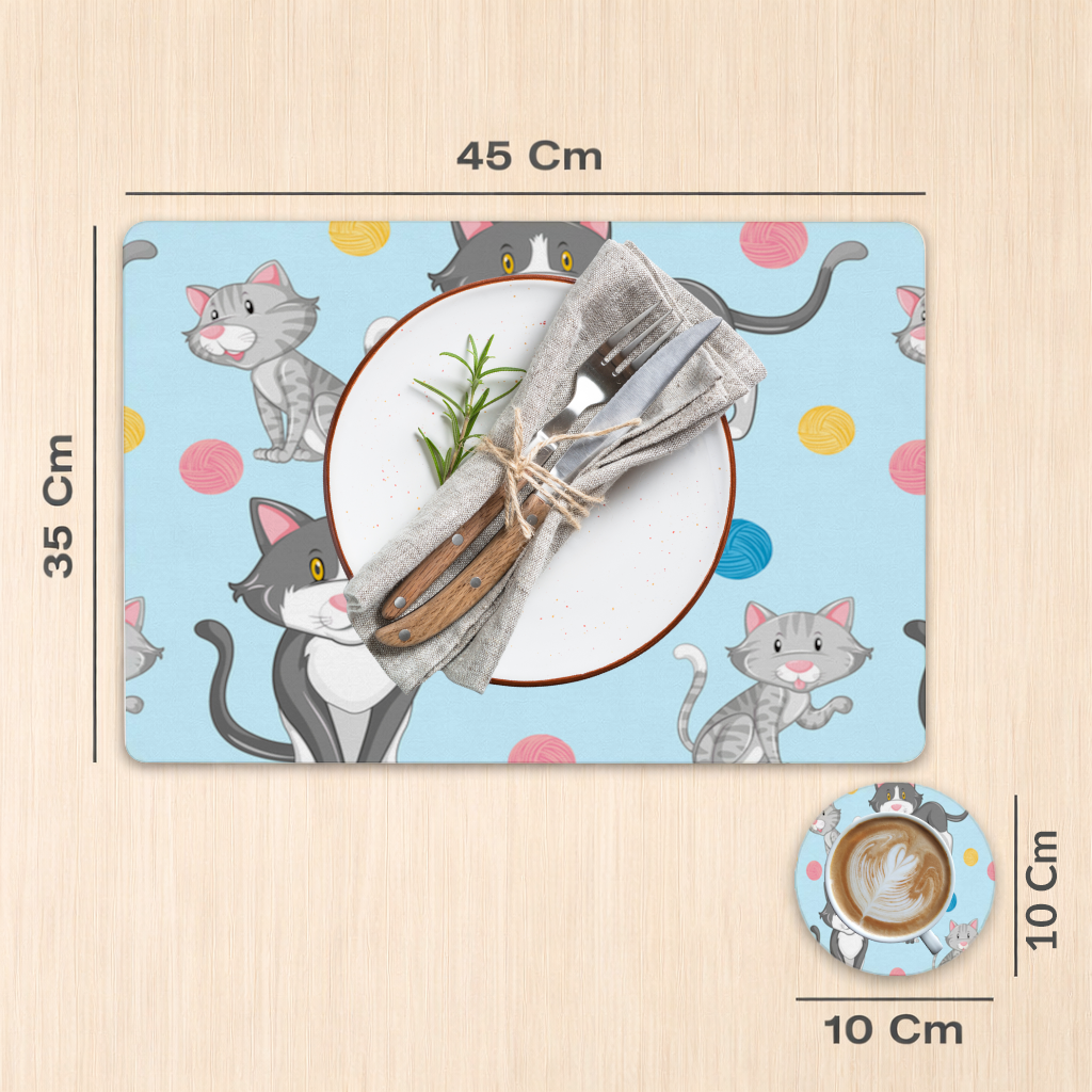 kedi tekrar deseni Servis Tabağı Altlığı (12 Adet)
