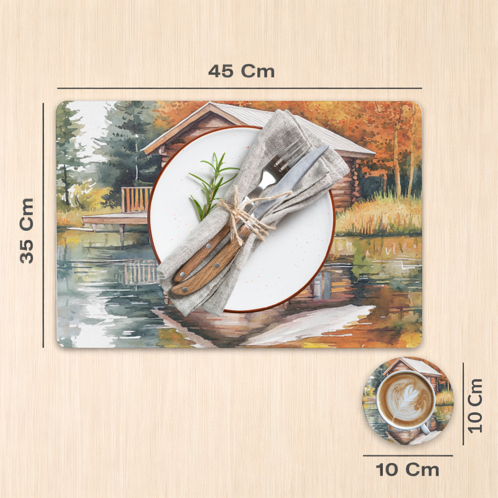 Lakeside Log Cabin Autumn Landscape Charger Plate Set  12 Pieces