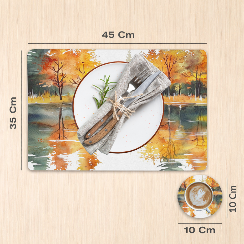 Autumn Forest Lake Reflection Charger Plate Set 12 Pieces