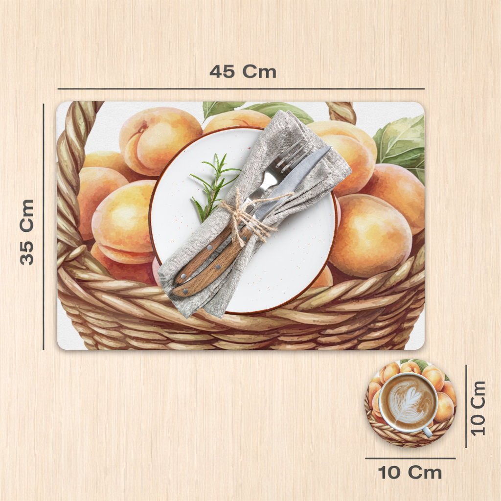 Fresh Peaches in Wicker Basket Charger Plate Set  12 Pieces