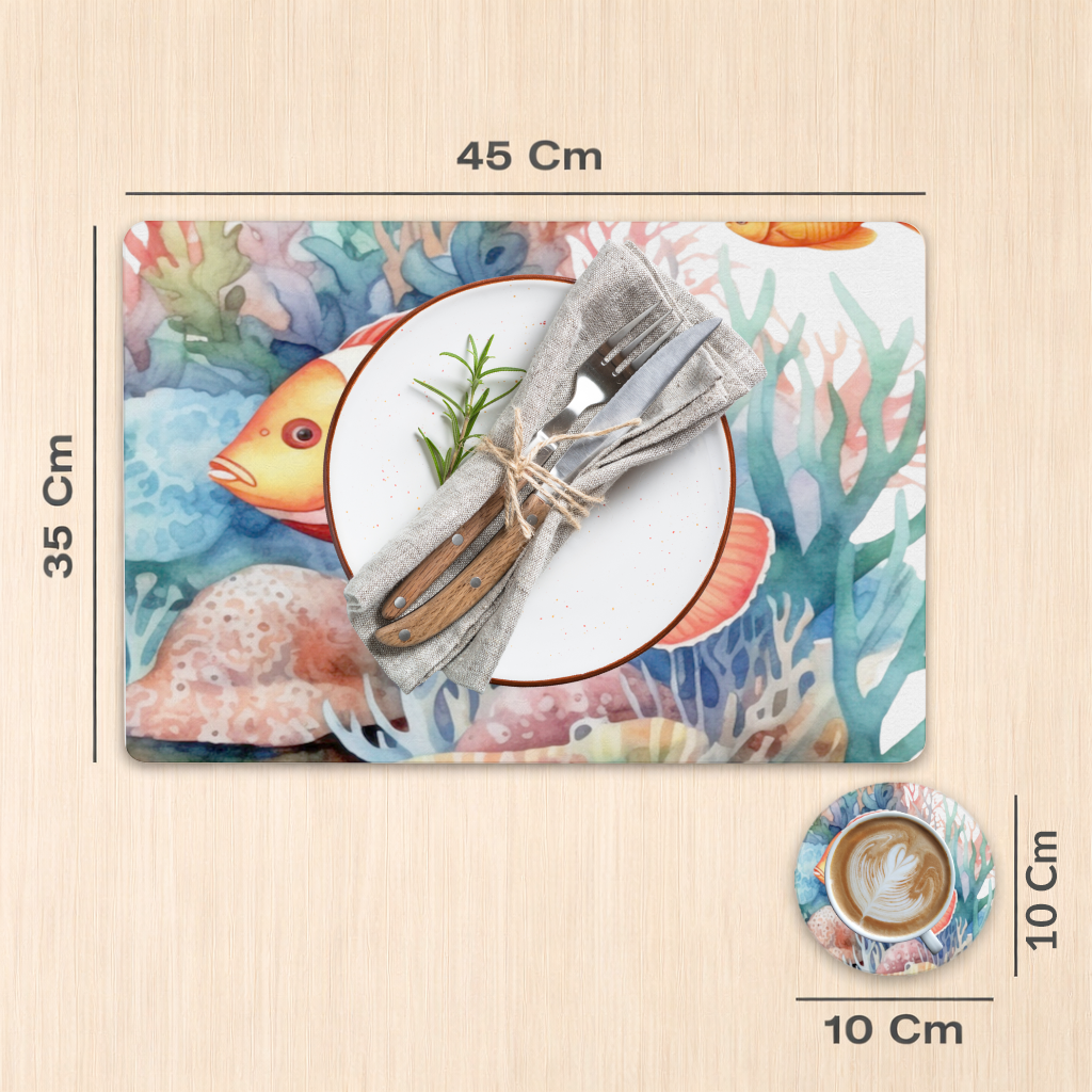 Watercolor Clownfish and Tropical Coral Reef Charger Plate Set 12 Pieces