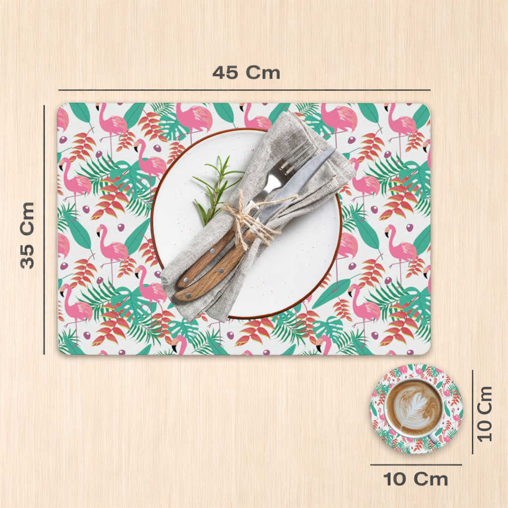 Pink Flamingo Tropical Leaves Charger Plate Set  12 Pieces