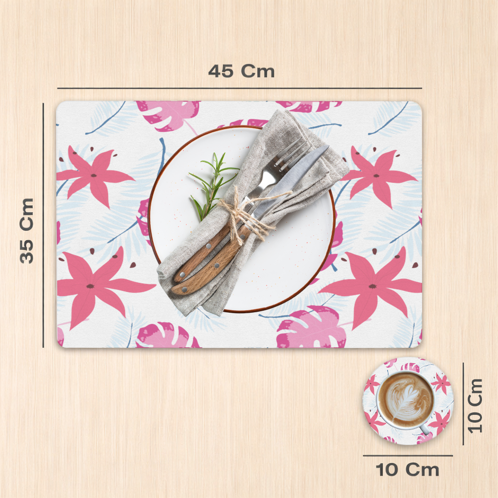 Pink Monstera and Tropical Lily Charger Plate Set  12 Pieces