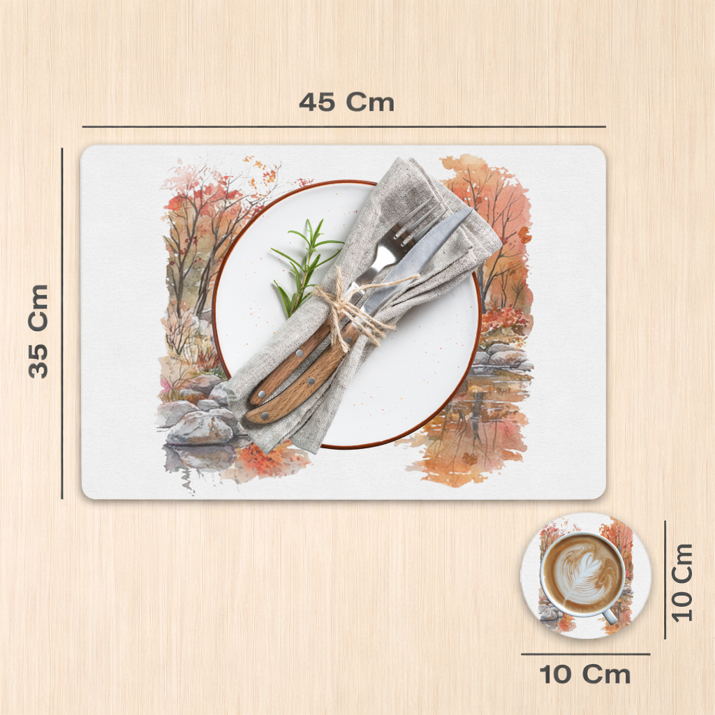 Sonbahar Taş Kemer Köprü ve Nehir Servis Tabağı Altlığı (12 Adet)