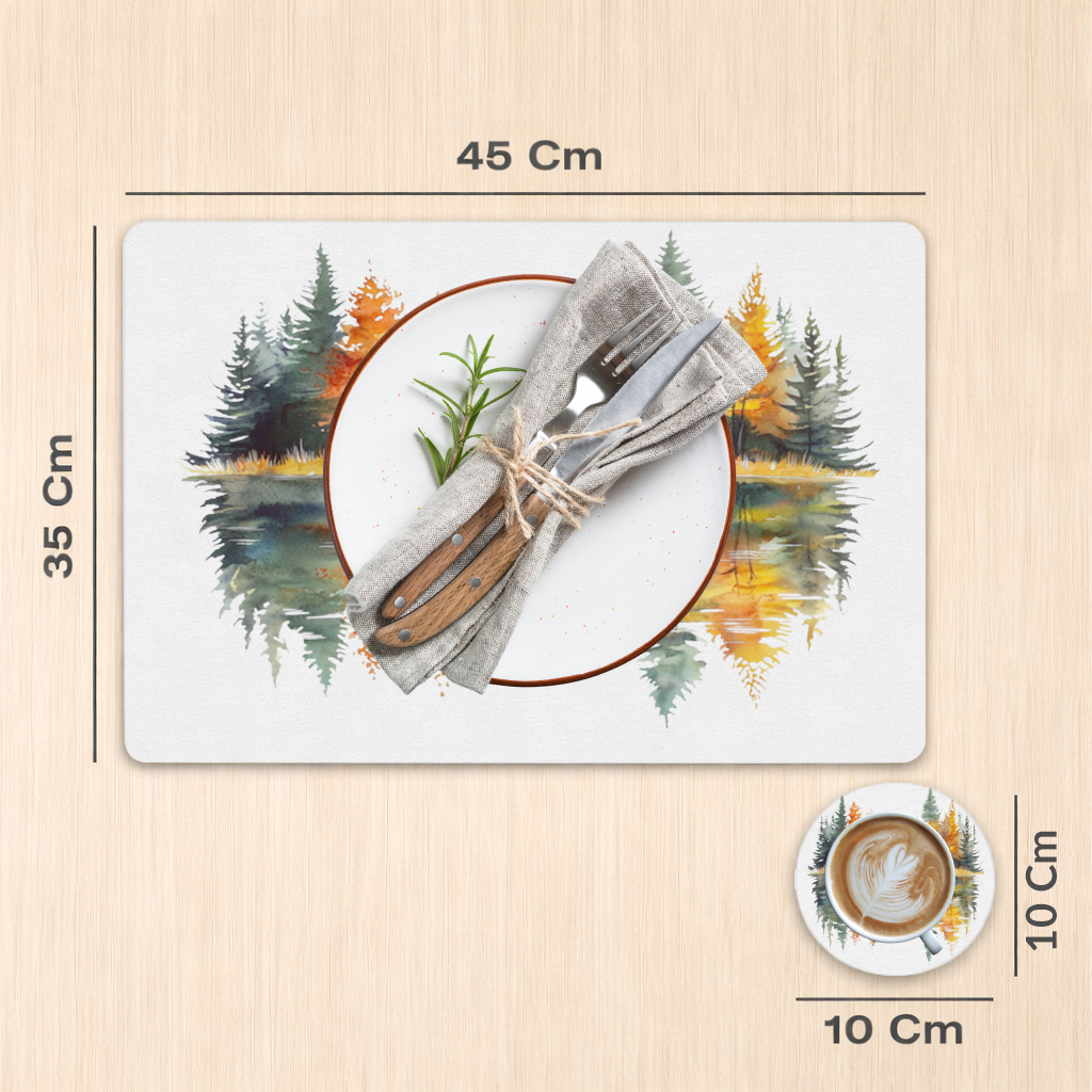 Autumn Forest Lake Reflection Charger Plate Set  12 Pieces