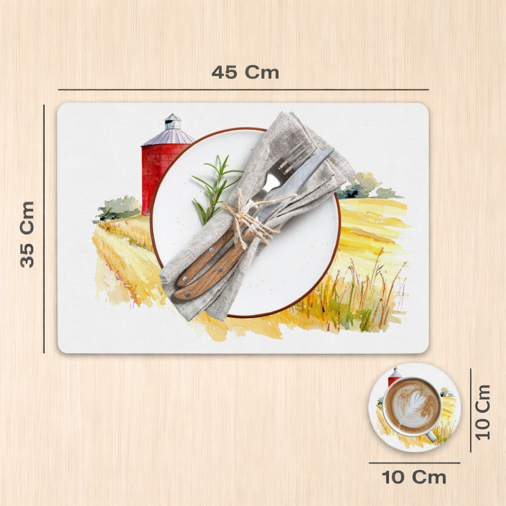 Red Farm Silo and Golden Wheat Field Charger Plate Set  12 Pieces