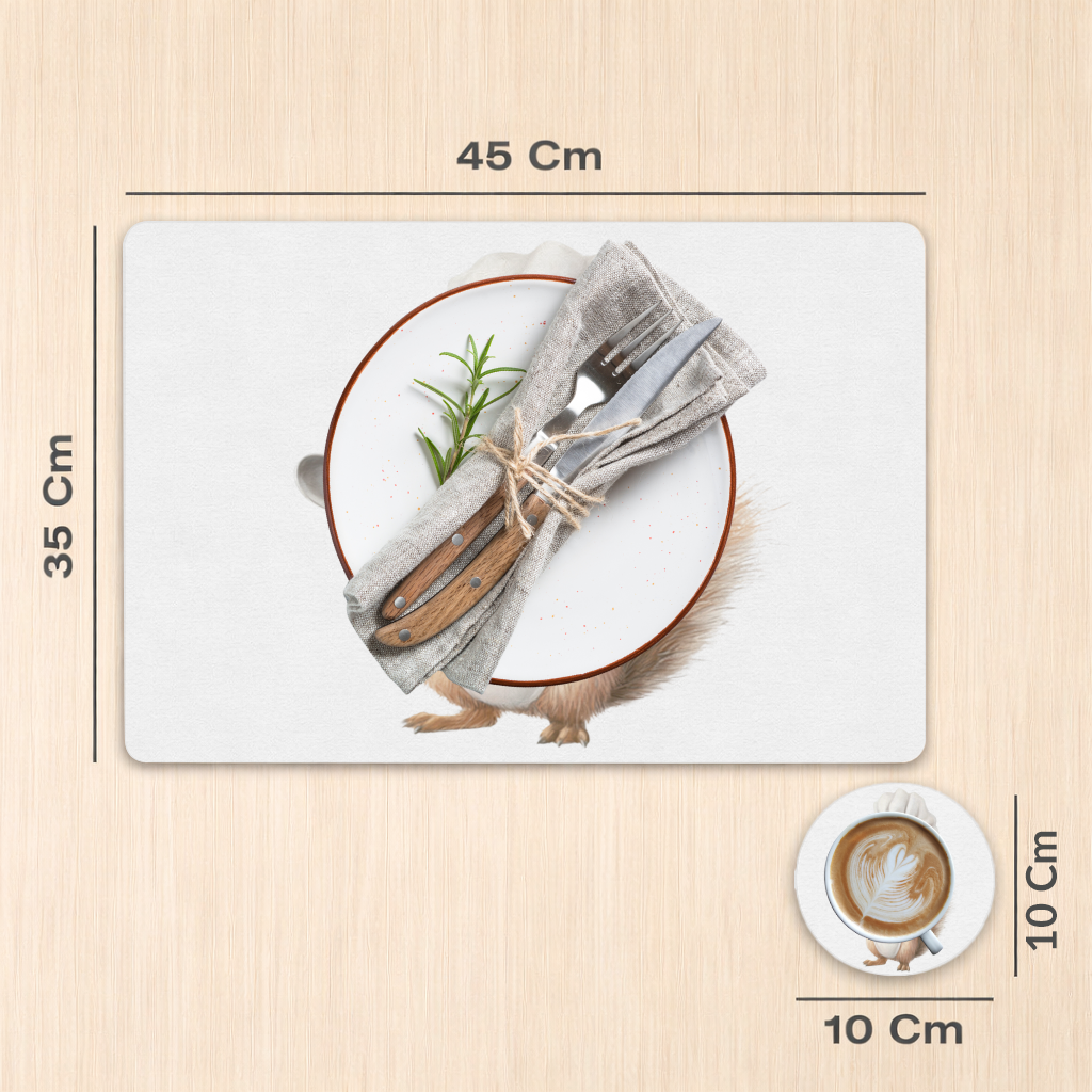 Aşçı Şapkalı Sevimli Sincap Servis Tabağı Altlığı (12 Adet)