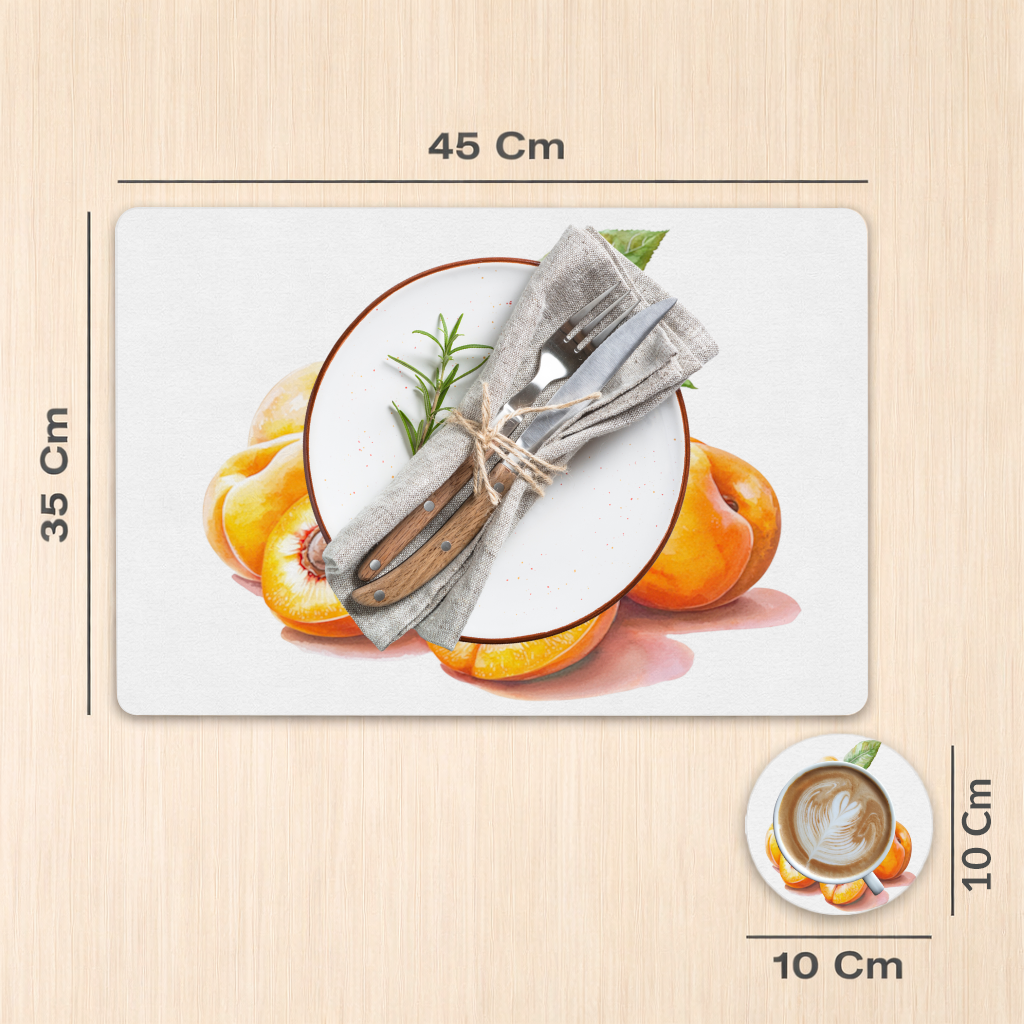 Sulu Boya Kayısı ve Yaprak Servis Tabağı Altlığı (12 Adet)