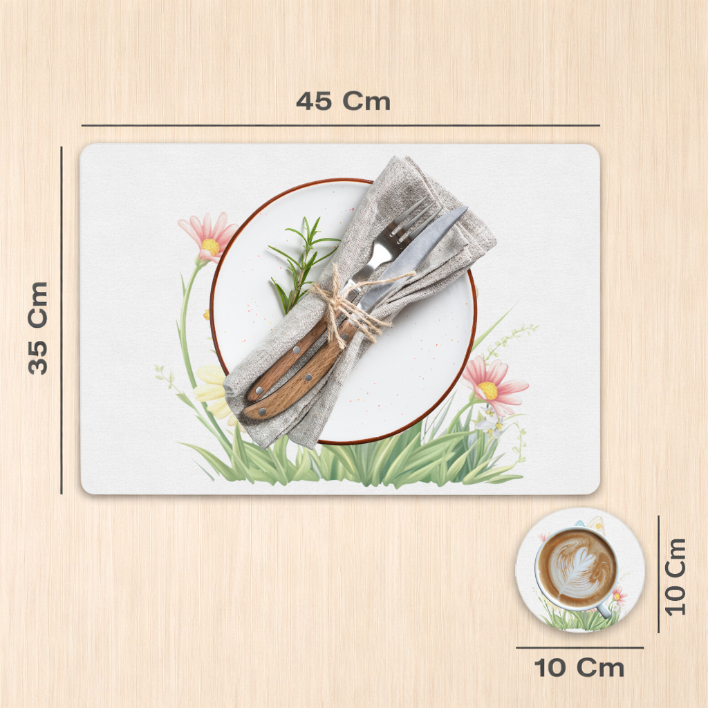 Pastel Kelebek ve Kır Çiçekleri Bahçesi Servis Tabağı Altlığı (12 Adet)