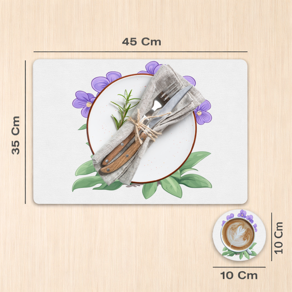 Kır Çiçekleri Mor Menekşeler Servis Tabağı Altlığı (12 Adet)