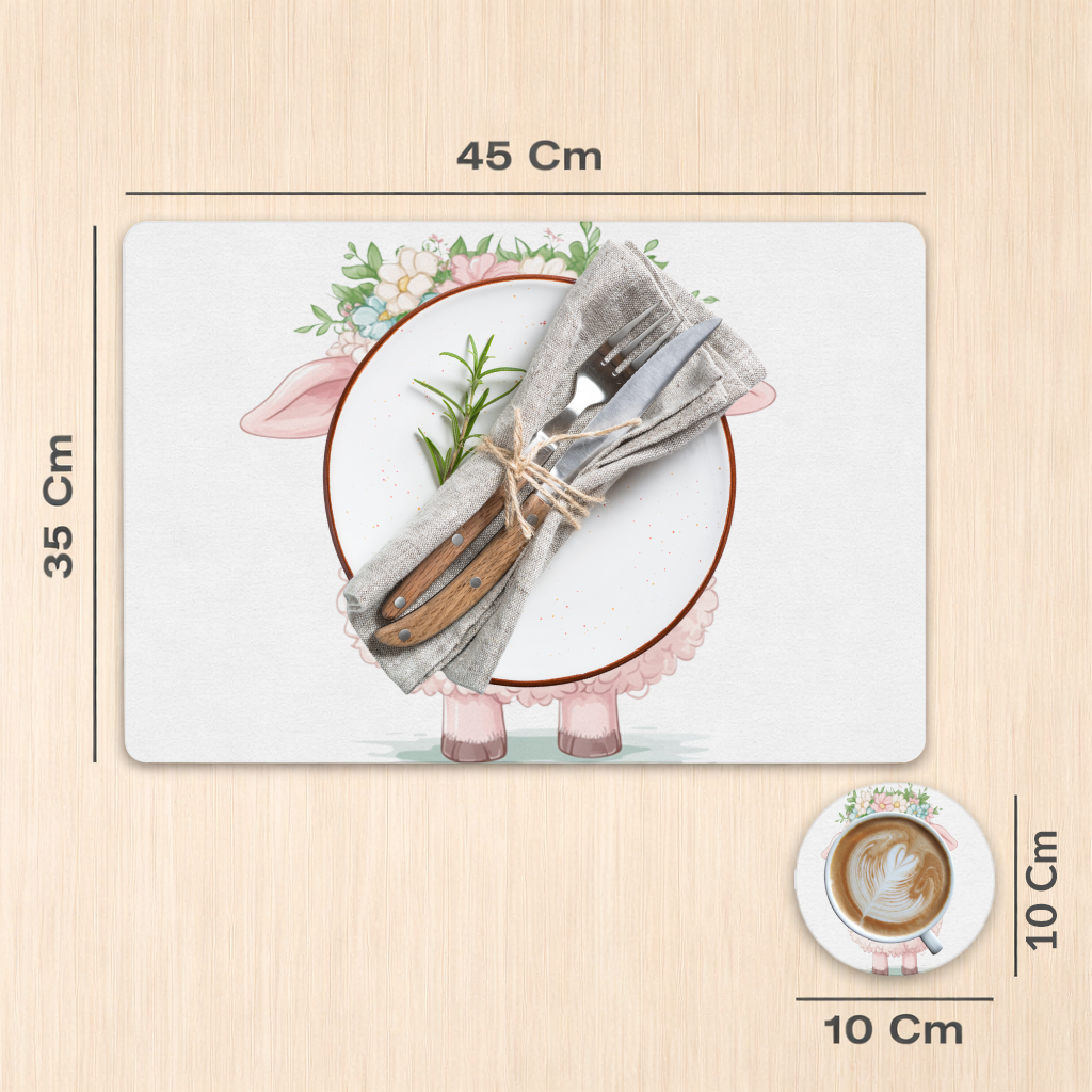 Kawaii Çiçek Taçlı Pembe Kuzu Servis Tabağı Altlığı (12 Adet)