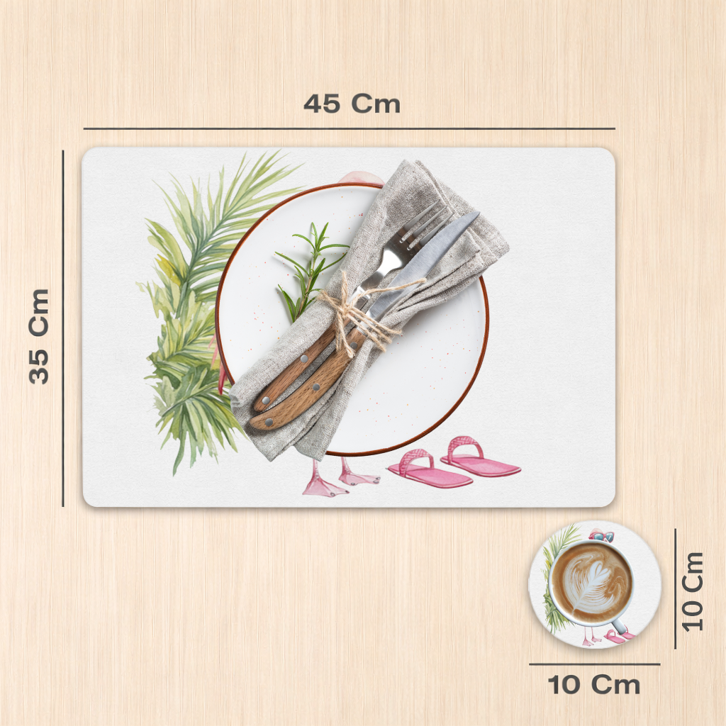 Güneş Gözlüklü Pembe Flamingo Servis Tabağı Altlığı (12 Adet)