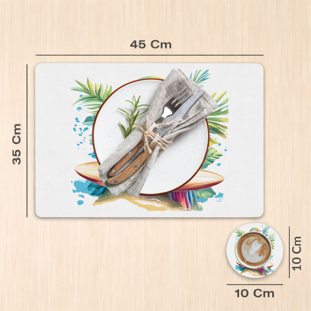 Sörf Yapan Güneş Gözlüklü Papağan Servis Tabağı Altlığı (12 Adet)