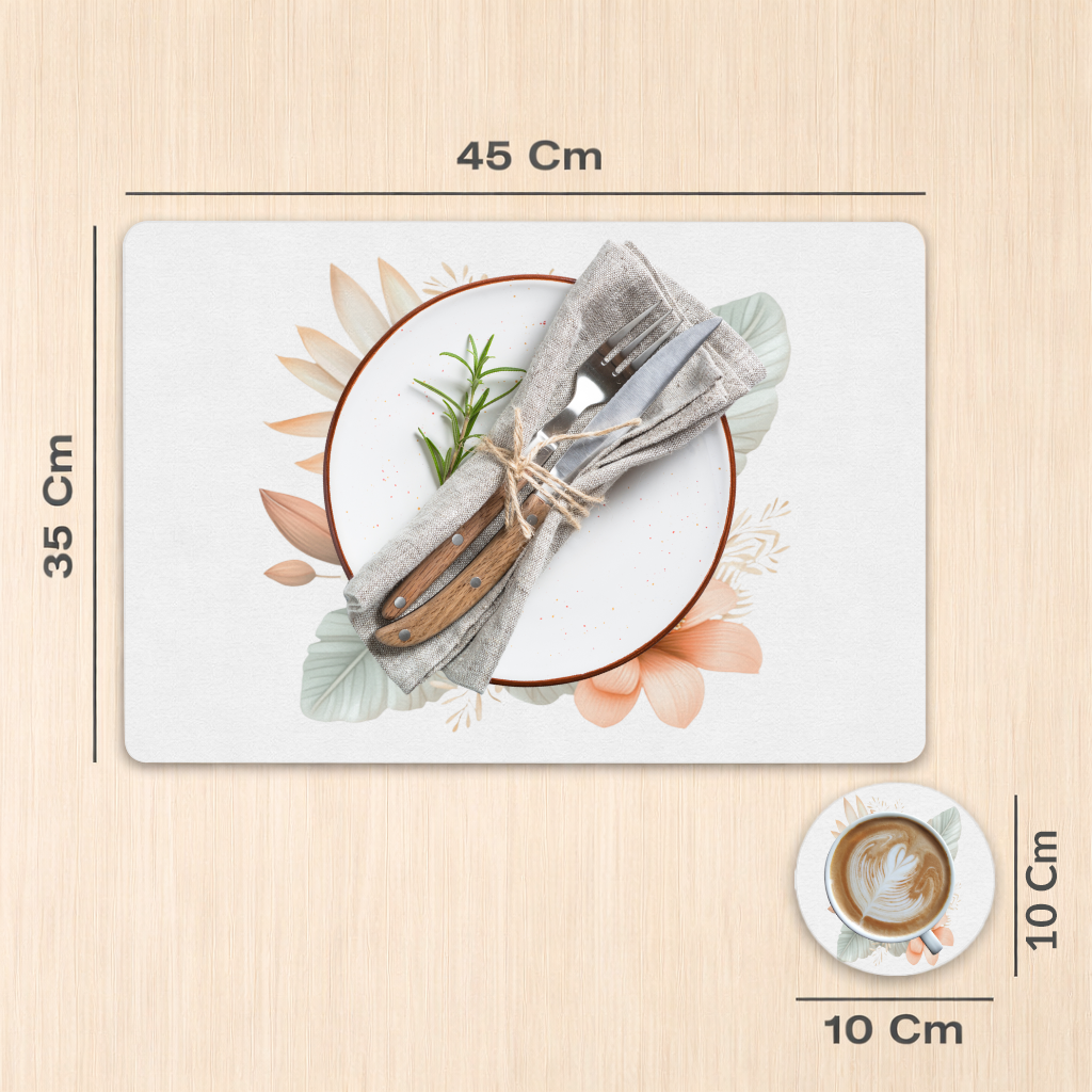 Şeftali Tonlu Tropikal Çiçek Buketi Servis Tabağı Altlığı (12 Adet)