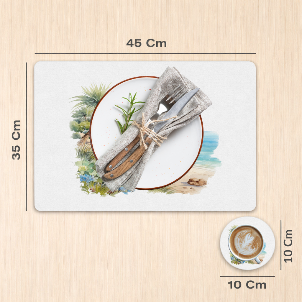 Tropical Palm Tree and Turquoise Sea Charger Plate Set  12 Pieces