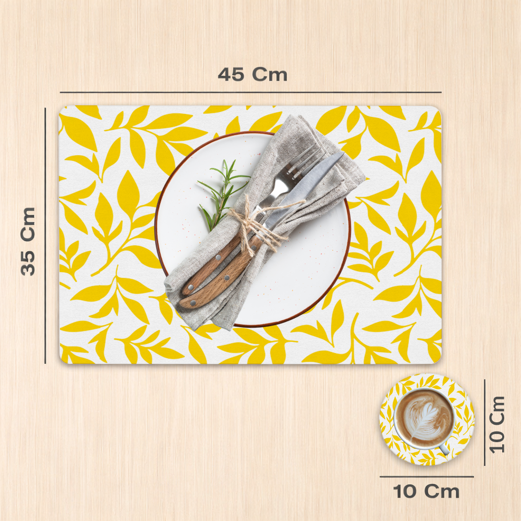 Mustard Yellow Botanical Leaves Charger Plate Set  12 Pieces