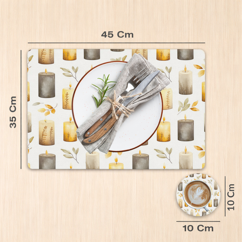 Warm Neutral Autumn Candles and Leaves 