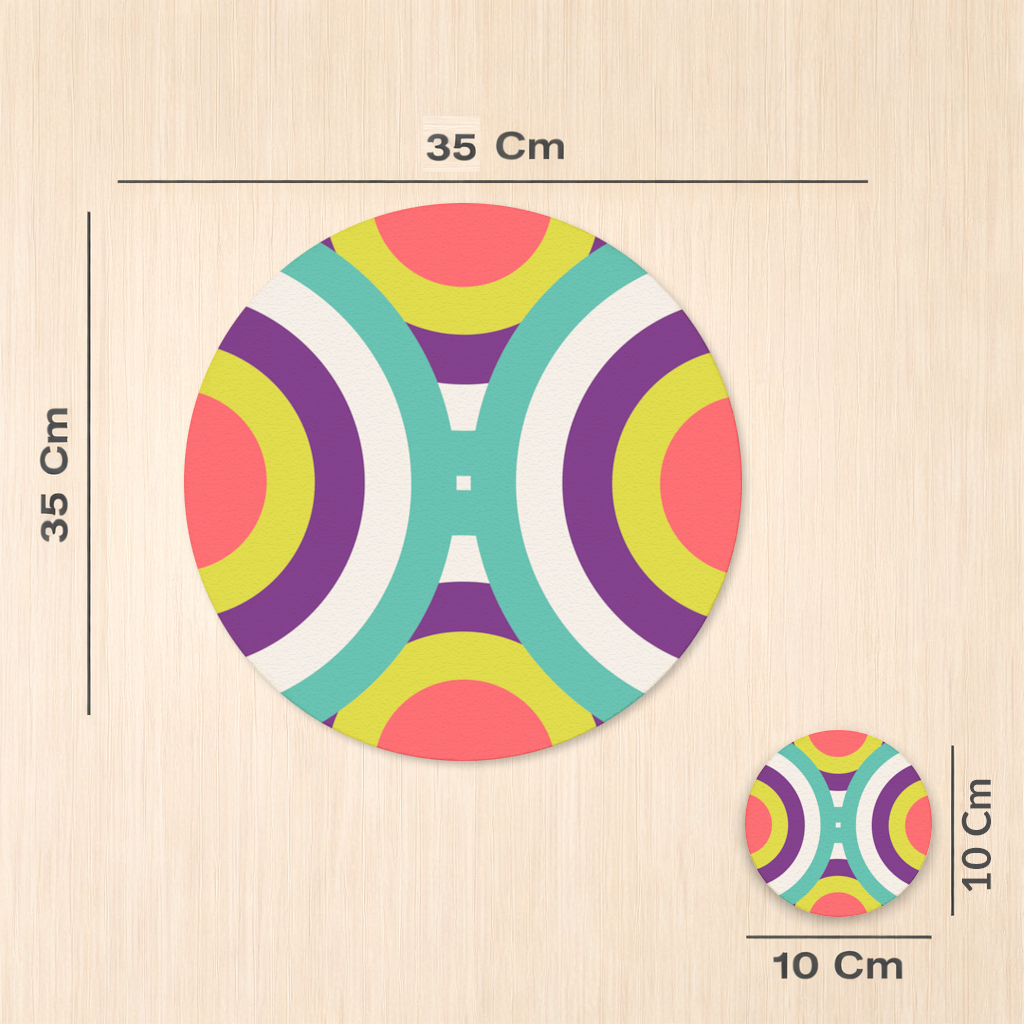 Geometrik Retro Daire Deseni Turkuaz  Mor Servis Tabağı Altlığı (12 Adet)