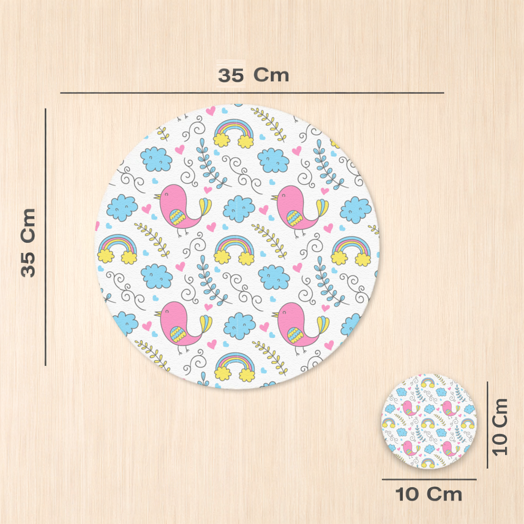 Cute Pink Bird and Rainbow Kids Pattern Charger Plate Set  12 Pieces