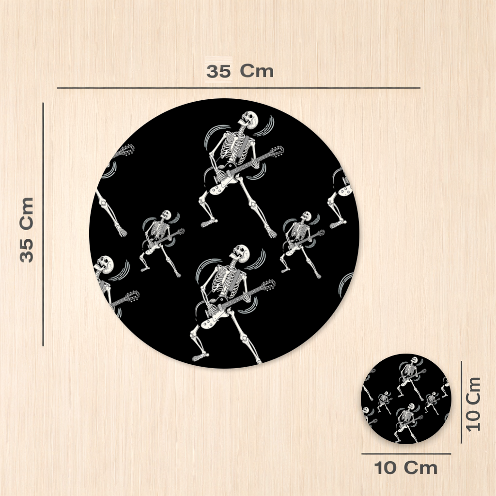 Rock Guitar Playing Skeleton Pattern on Black Charger Plate Set  12 Pieces