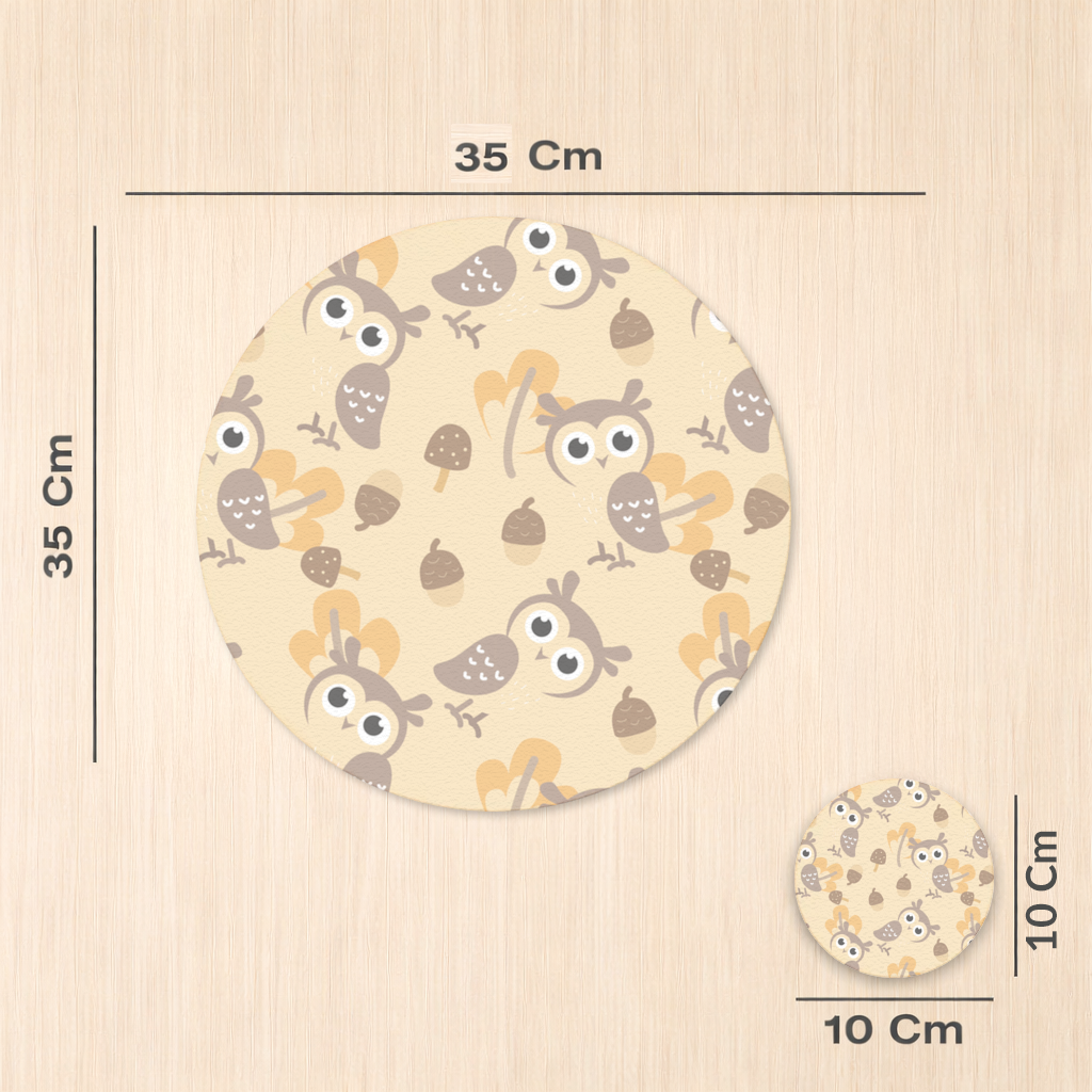 Sevimli Baykuş ve Meşe Palamudu Desenli Sonbahar Teması Servis Tabağı Altlığı (12 Adet)