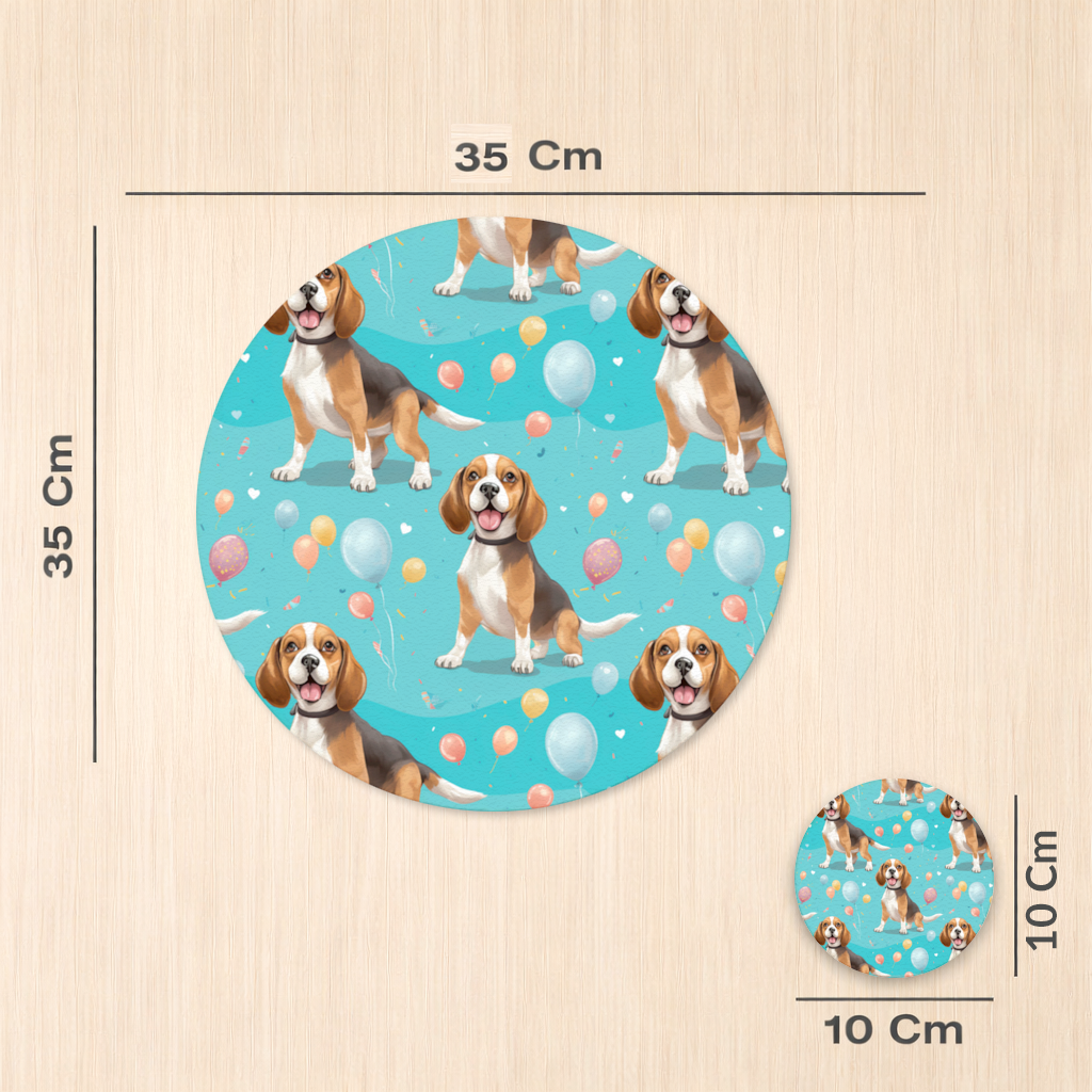 Cute Beagle Dog and Colorful Balloons Seamless Pattern Charger Plate Set  12 Pieces