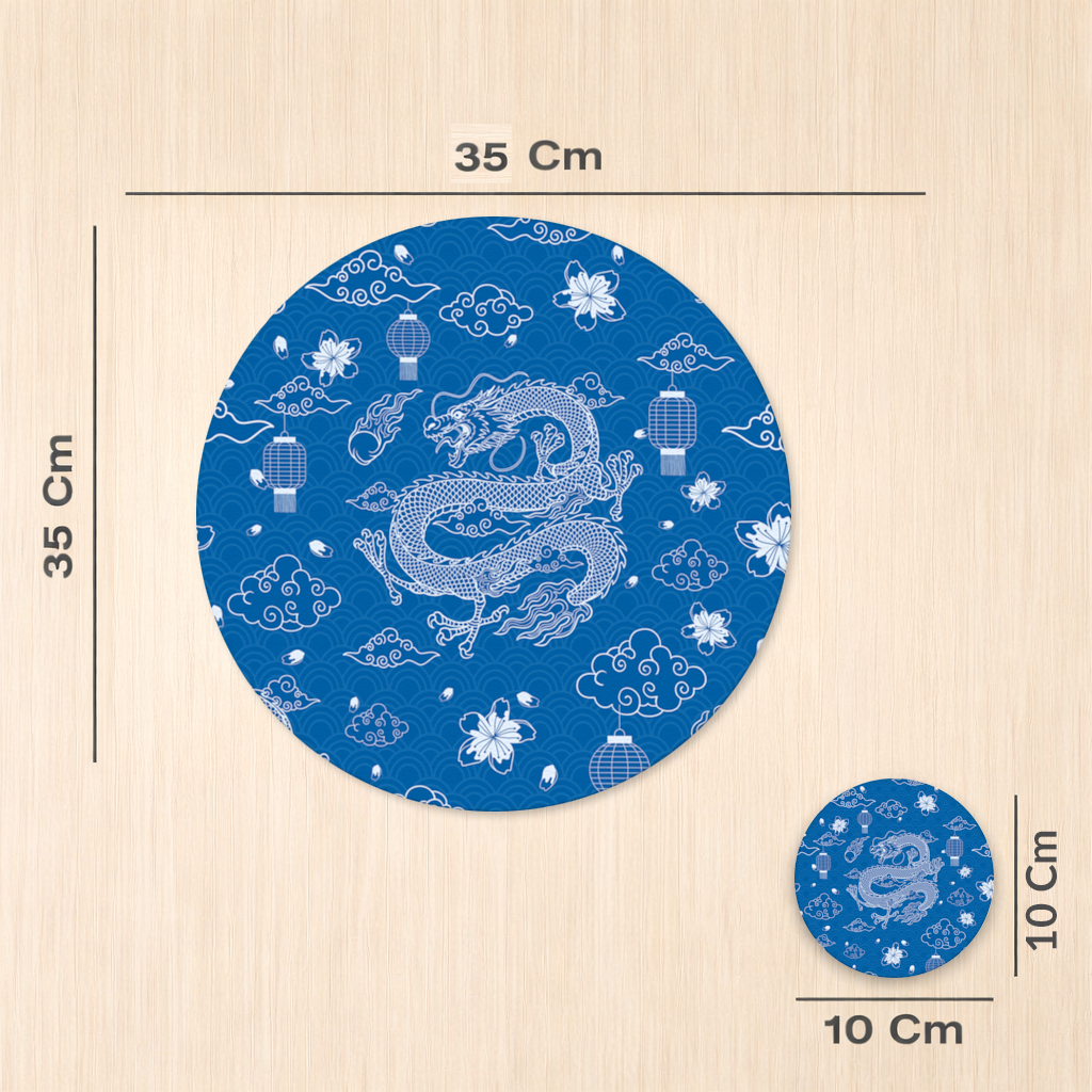 Traditional Dragon Pattern on Blue Background Charger Plate Set  12 Pieces