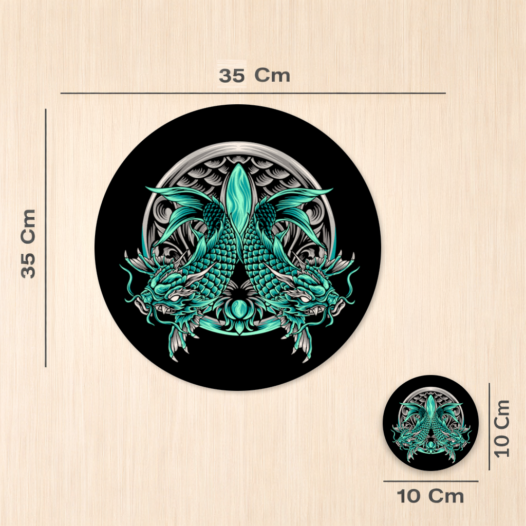 Turkuaz Çift Ejderha Amblem Tasarımı Servis Tabağı Altlığı (12 Adet)